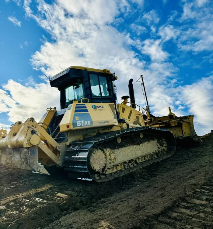 Winter Transporte Komatsu Planierraupe 61px Blauer Himmel